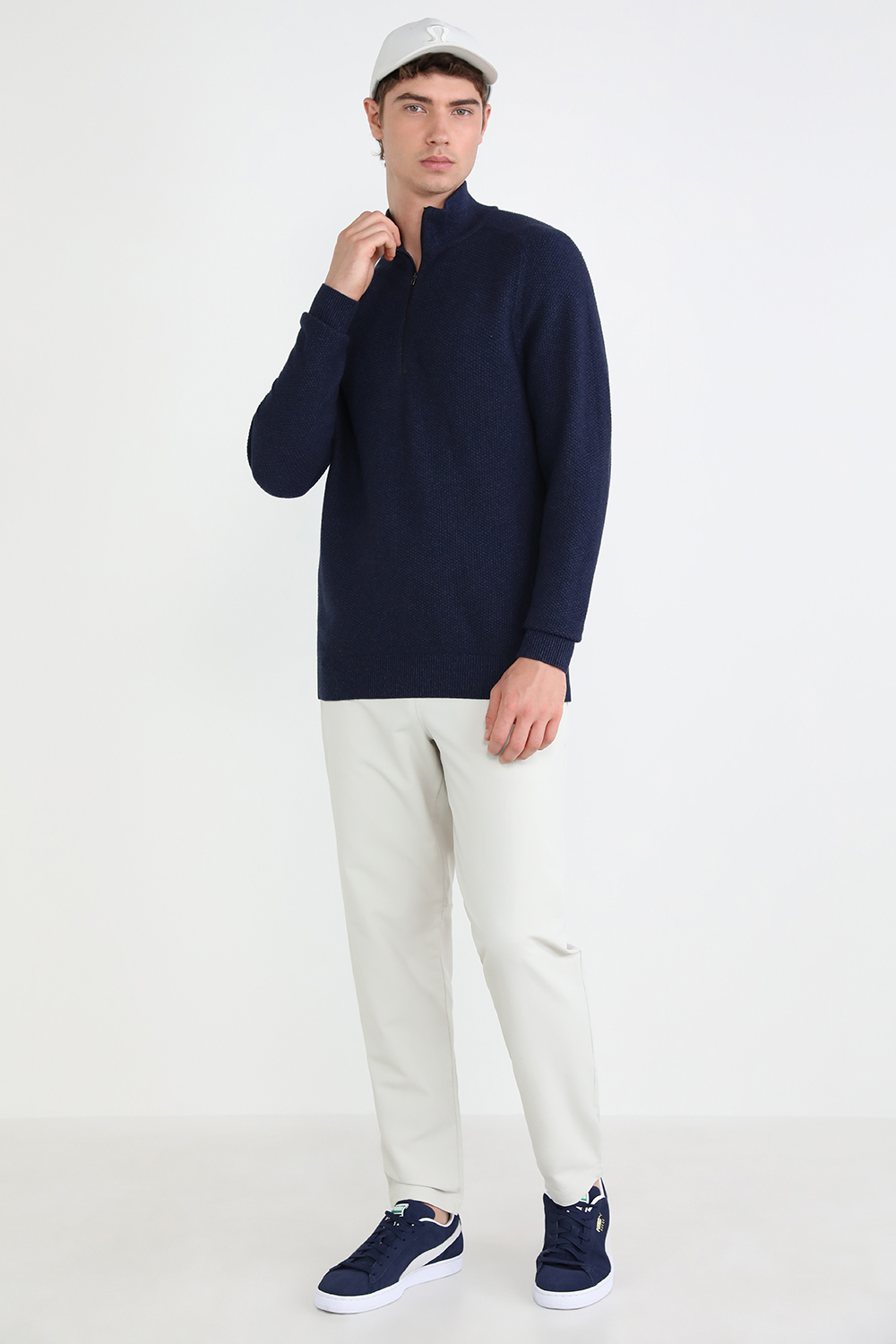 Textured Knit Half-Zip Sweater